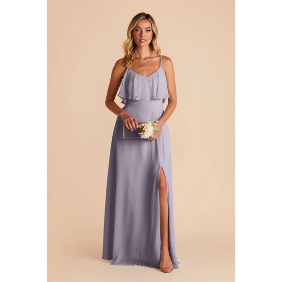 NWT Birdy Grey Jane Convertible Maxi Dress Cold-Shoulder V-Neck Chiffon Lilac L - Picture 5 of 8